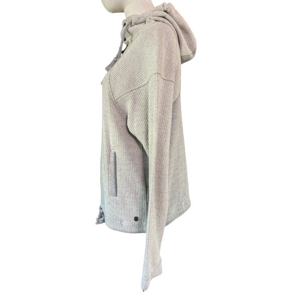 prAna Wool Blend Quarter Zip Hoodie Pullover Gray Rib Knit Women’s Small - Picture 7 of 8